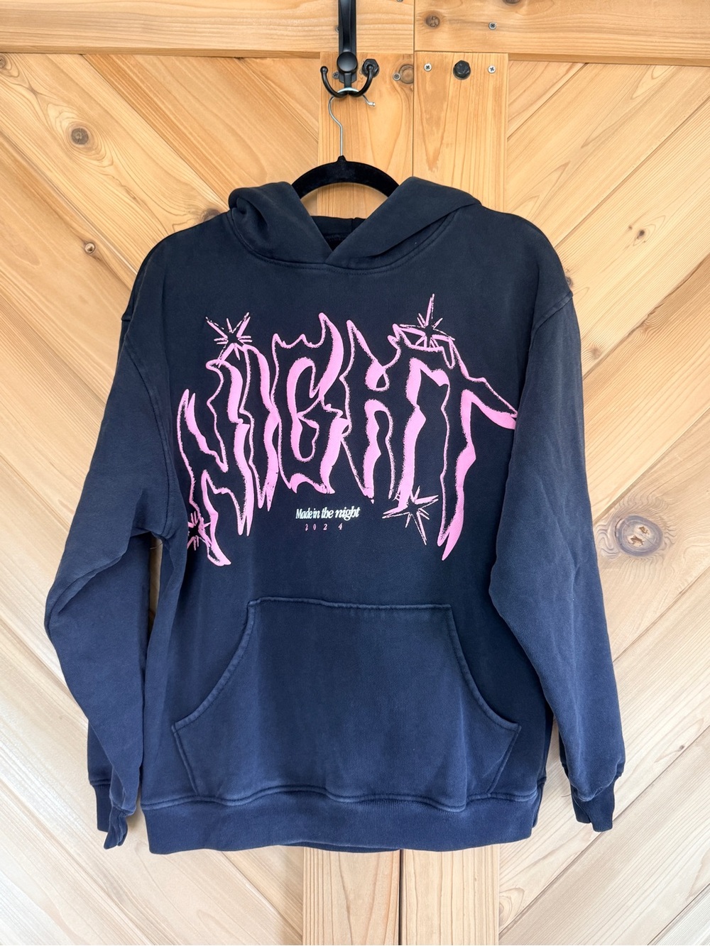 PacSun Black Hoodie with Pink “Night” Accent